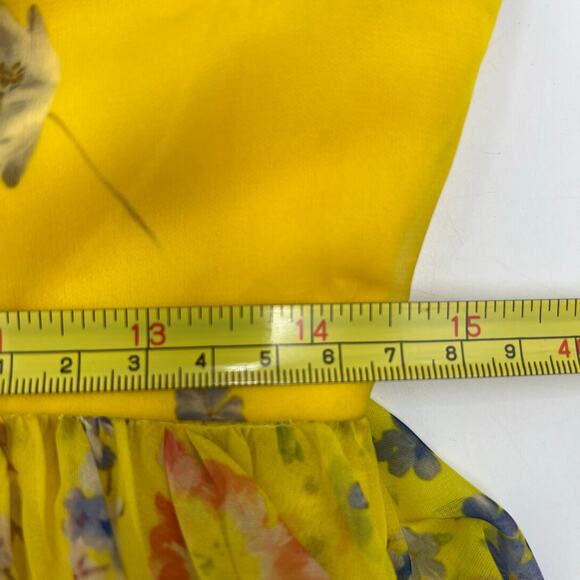 Mac Duggal Long-Sleeve V-Neck Mini Dress Anthropologie Yellow Printed Floral - Picture 8 of 12